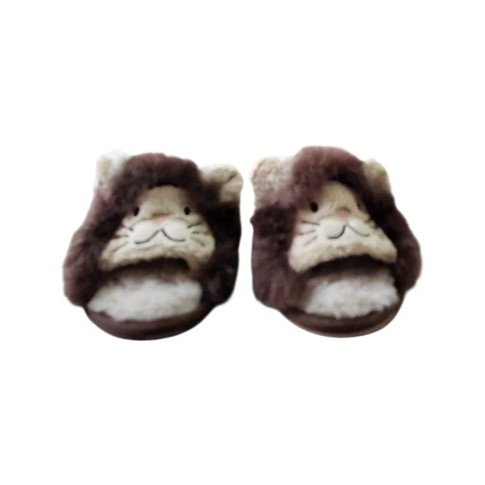 UGG Toddler Fluff Yeah Slide Lion Stuffie Slipper Suede Sheepskin Size 6 EU 22
